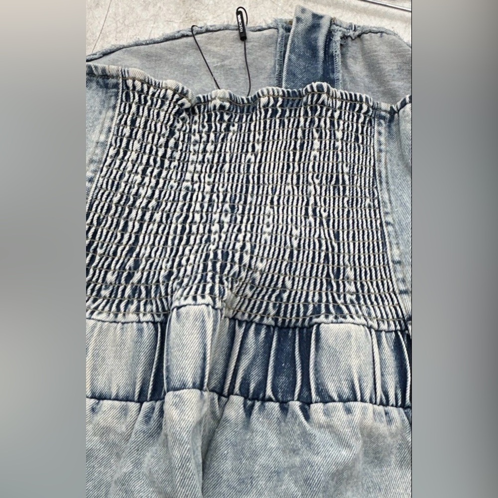 Fashion Nova Light Blue Denim Rhinestone-Trim romper - Picture 6 of 9